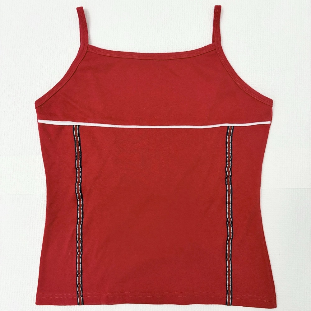 Vintage Cami Top Sporty Ribbon Trim Small Red